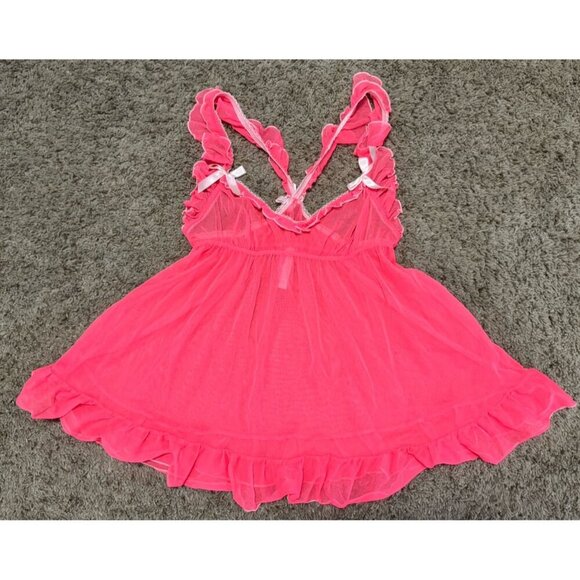 VICTORIA’S SECRET Neon Pink Babydoll Milkmaid Bowtie Ruffles Slip Top MEDIUM - Picture 9 of 9